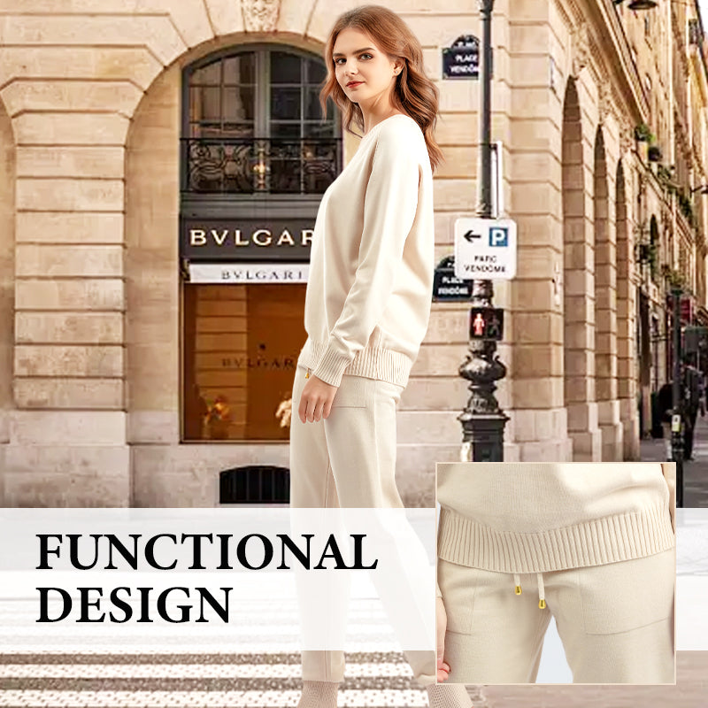 Women's V-Neck Sweater & High-Waist Pants 2-Piece Set