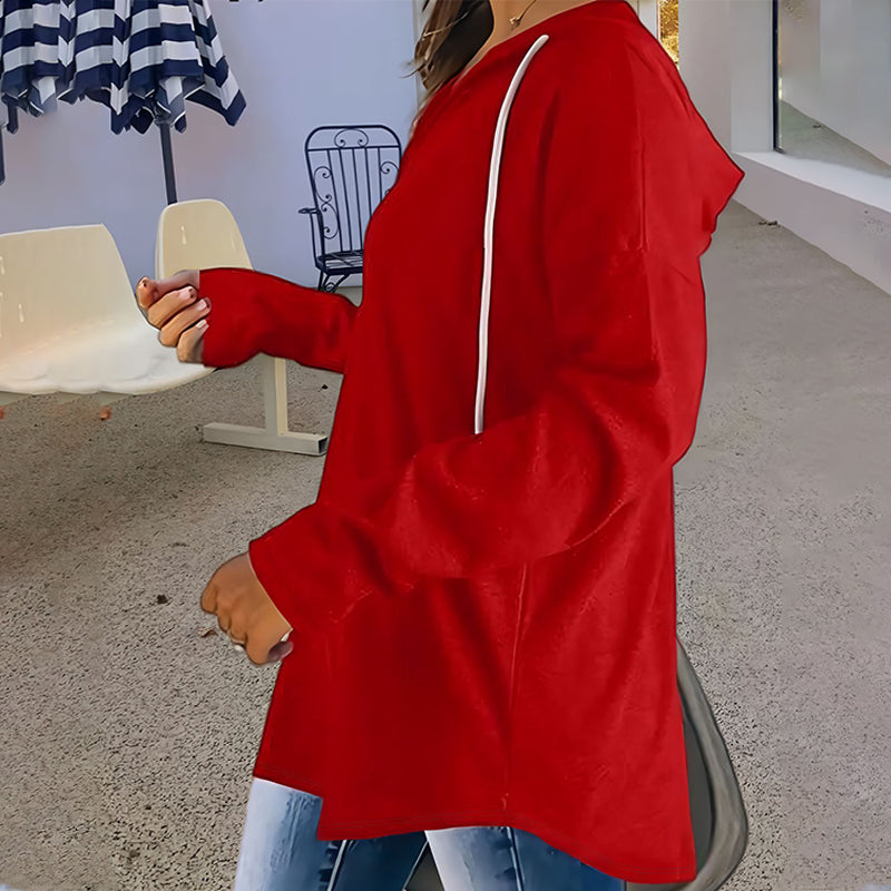 Solid-color Drawstring Hooded Long-sleeve Sweatshirt