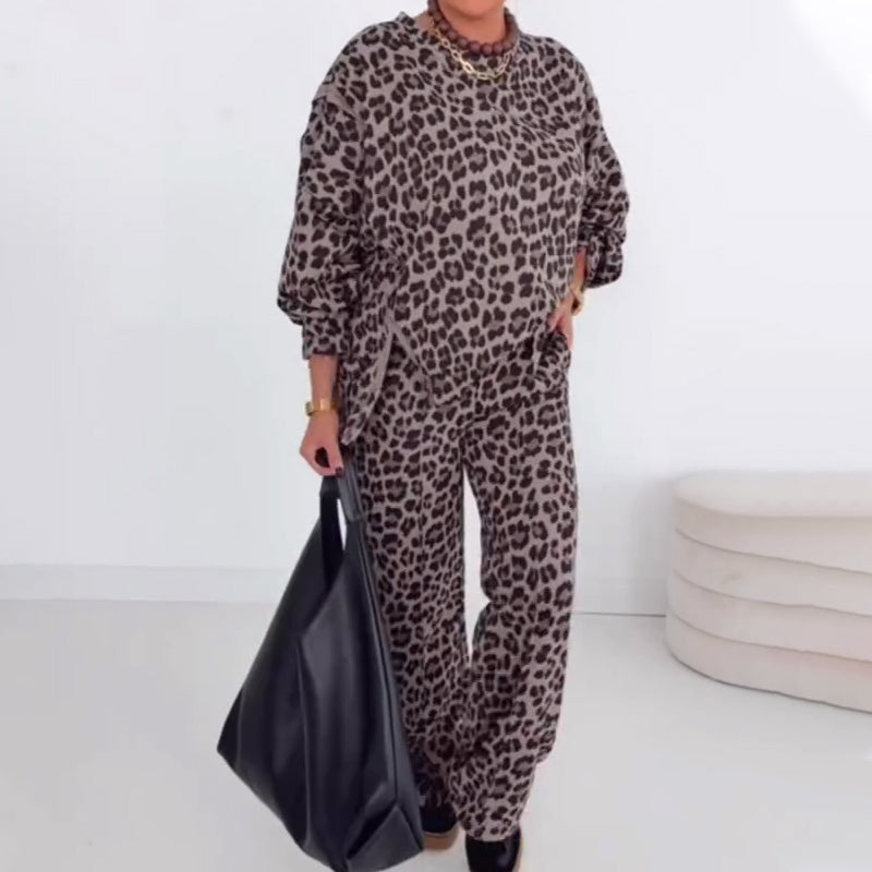 Women's Loose Leopard Print Two-Piece Set