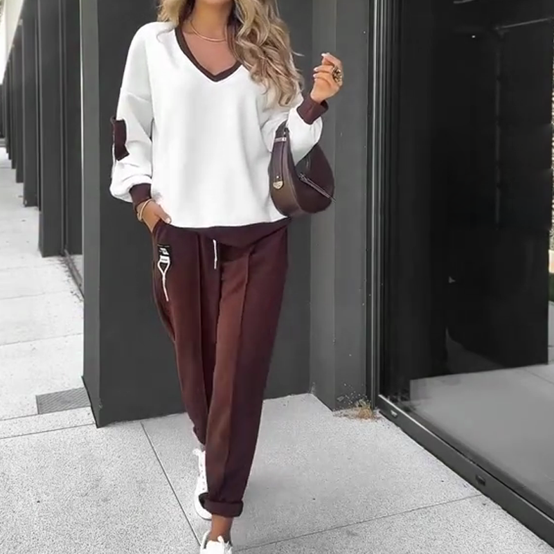 🍁Early Autumn Special Offer-Color-Block Pullover Hoodie & Jogger Pants Set