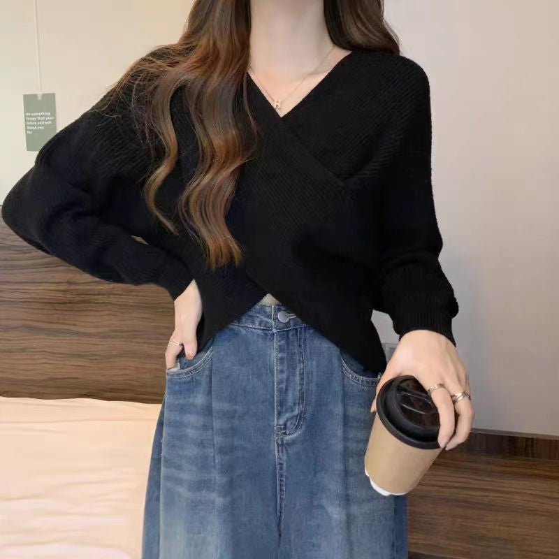 💥High-quality women's clothing-Chic V-Neck Long Sleeve Wrap Front Sweater