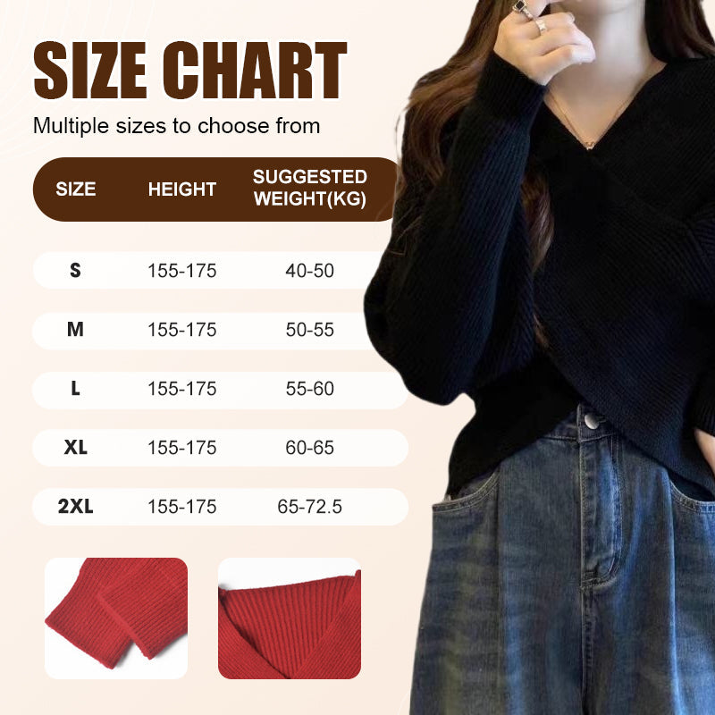 💥High-quality women's clothing-Chic V-Neck Long Sleeve Wrap Front Sweater