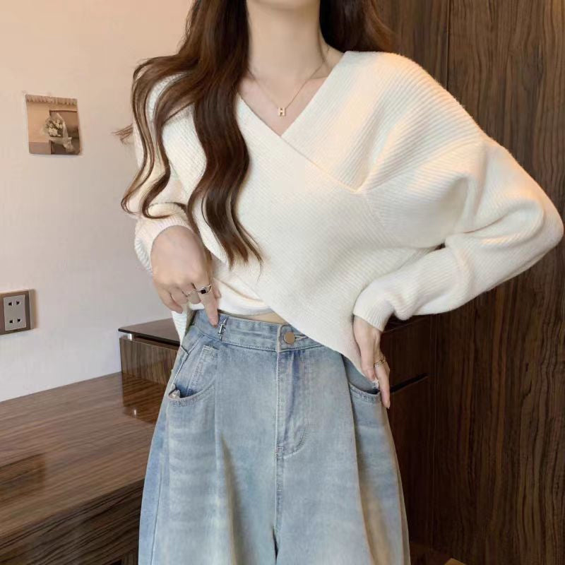 💥High-quality women's clothing-Chic V-Neck Long Sleeve Wrap Front Sweater