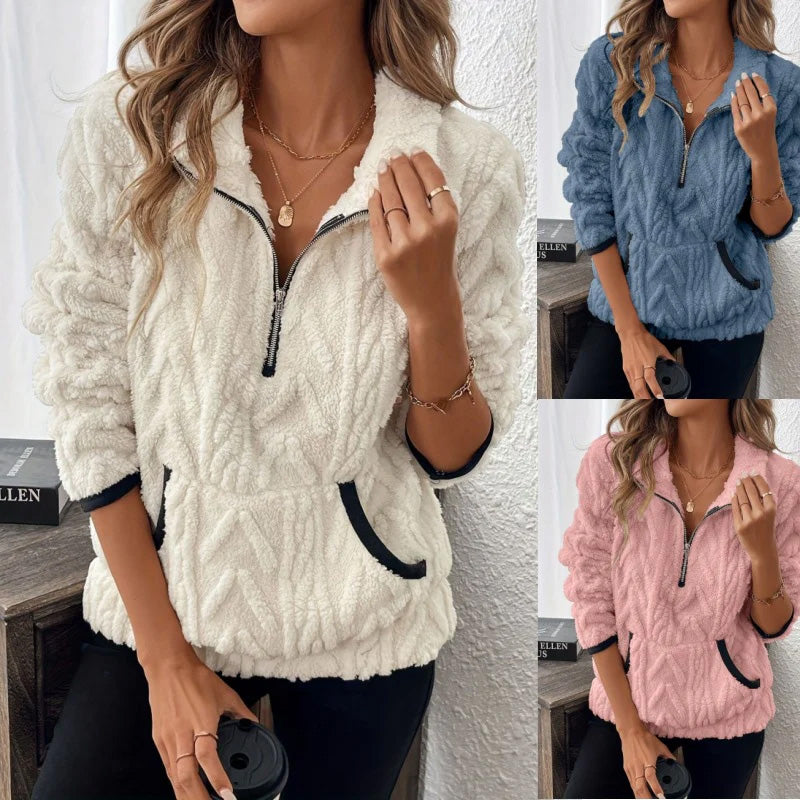 Half-Zip Fuzzy Sweatshirt ๐ | Cloud-Soft + Roomy Pockets โ Comfy Daily/Lounge