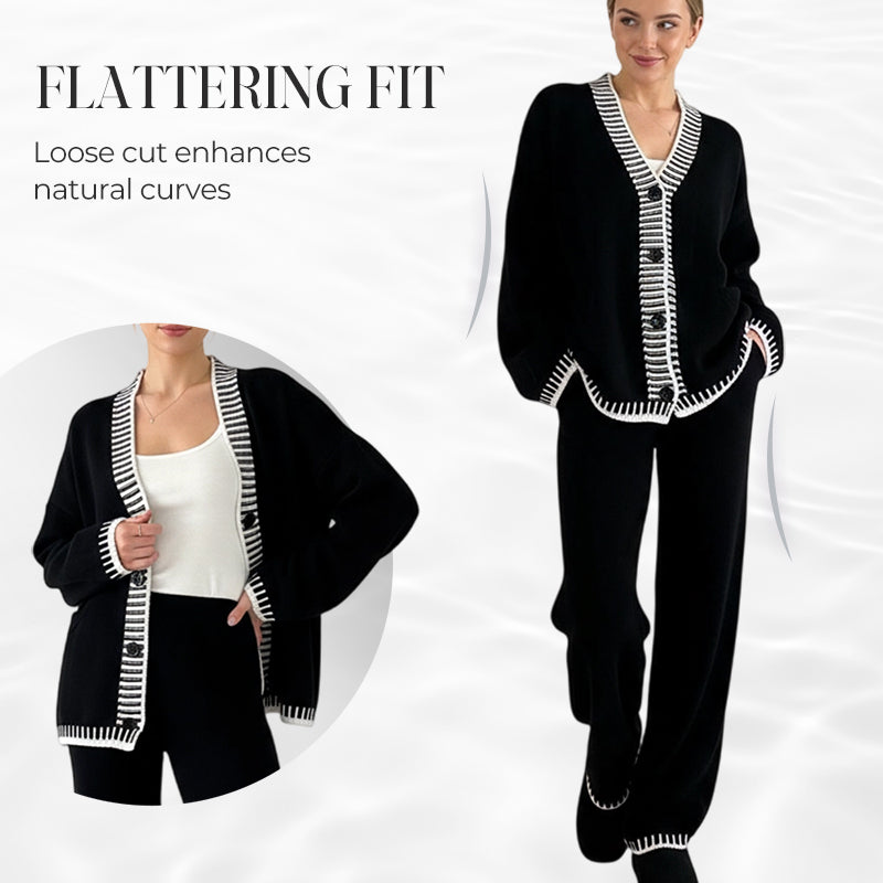 🍁Autumn wear 50% off-Women’s Stylish Knit Cardigan & Wide Leg Pants 2-Piece Set
