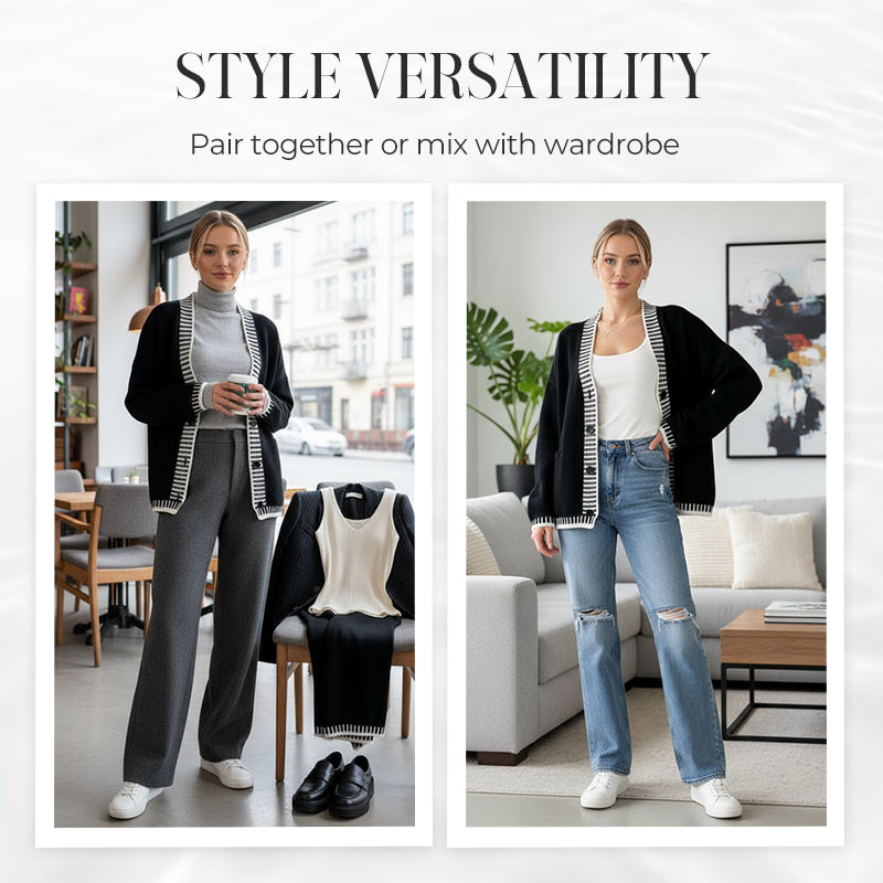 🍁Autumn wear 50% off-Women’s Stylish Knit Cardigan & Wide Leg Pants 2-Piece Set