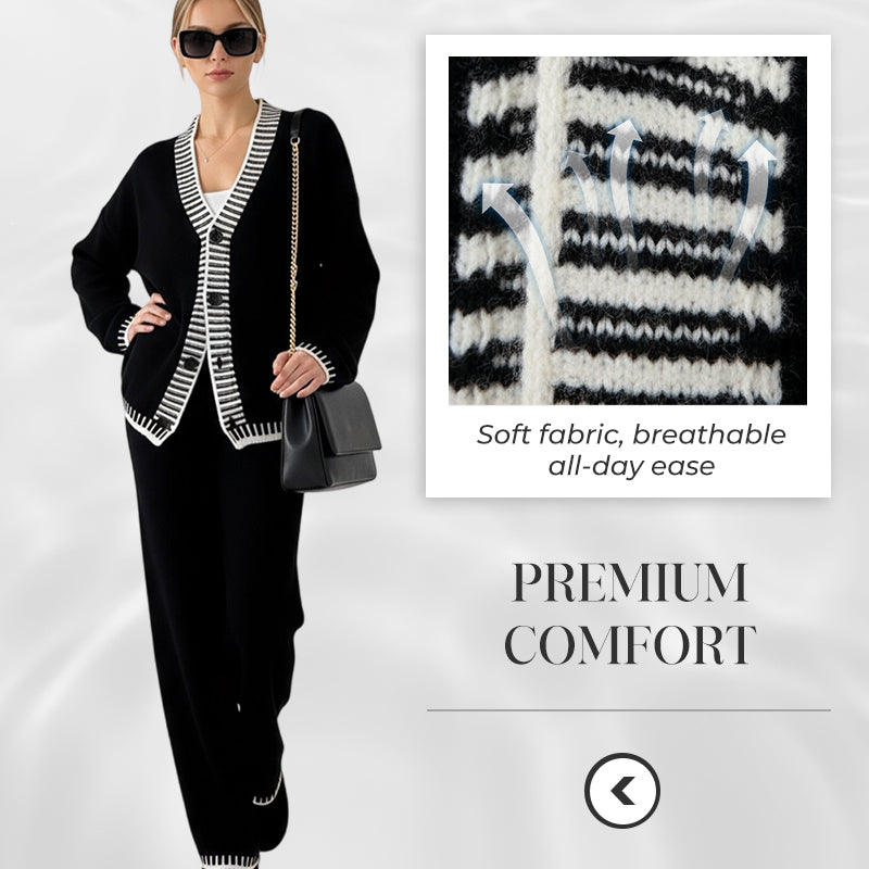 🍁Autumn wear 50% off-Women’s Stylish Knit Cardigan & Wide Leg Pants 2-Piece Set