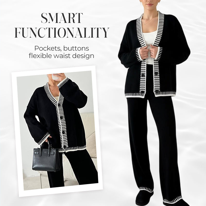 🍁Autumn wear 50% off-Women’s Stylish Knit Cardigan & Wide Leg Pants 2-Piece Set