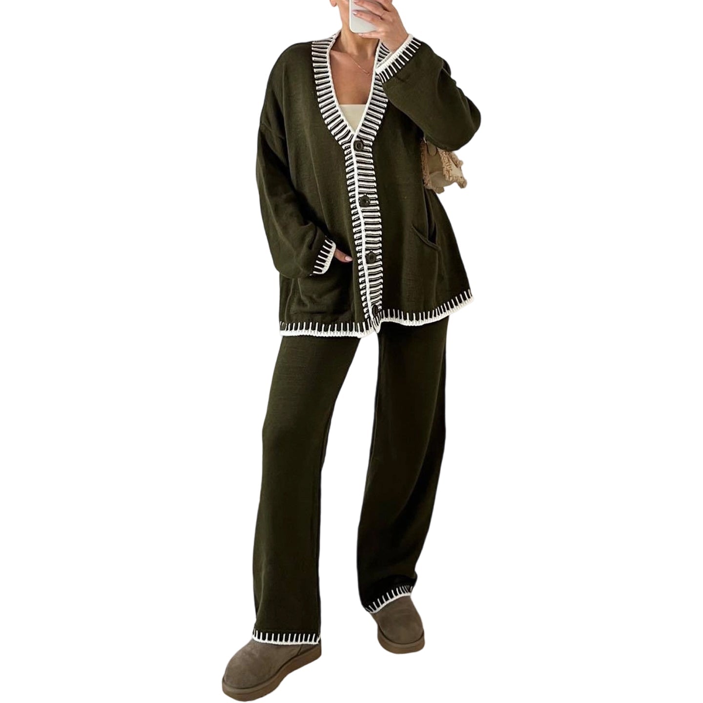 🍁Autumn wear 50% off-Women’s Stylish Knit Cardigan & Wide Leg Pants 2-Piece Set
