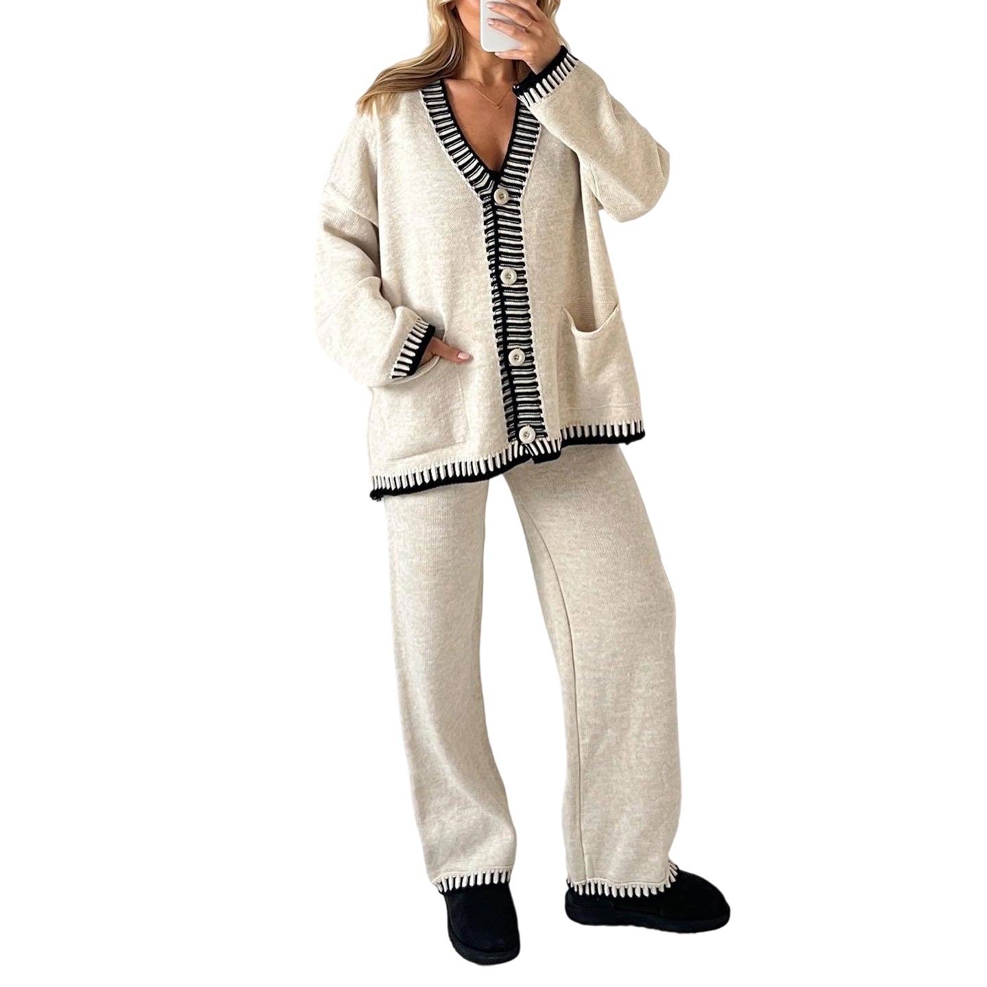 🍁Autumn wear 50% off-Women’s Stylish Knit Cardigan & Wide Leg Pants 2-Piece Set