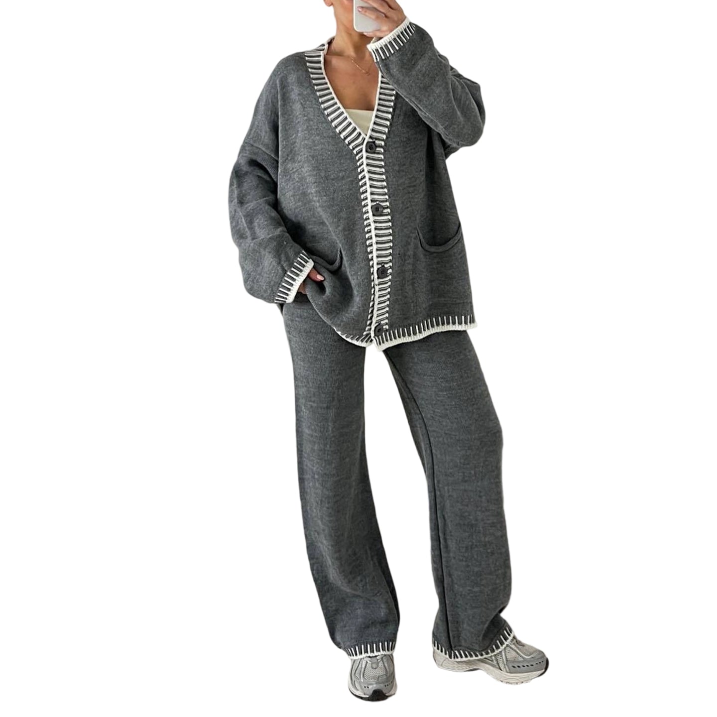🍁Autumn wear 50% off-Women’s Stylish Knit Cardigan & Wide Leg Pants 2-Piece Set