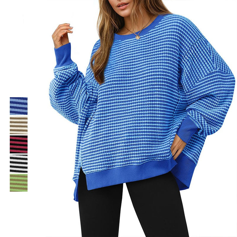🔥Latest models at 50% off-Casual Crewneck Color-Blocked Sweatshirt with Side Split