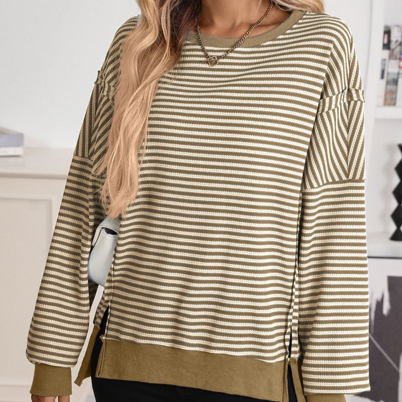 🔥Latest models at 50% off-Casual Crewneck Color-Blocked Sweatshirt with Side Split