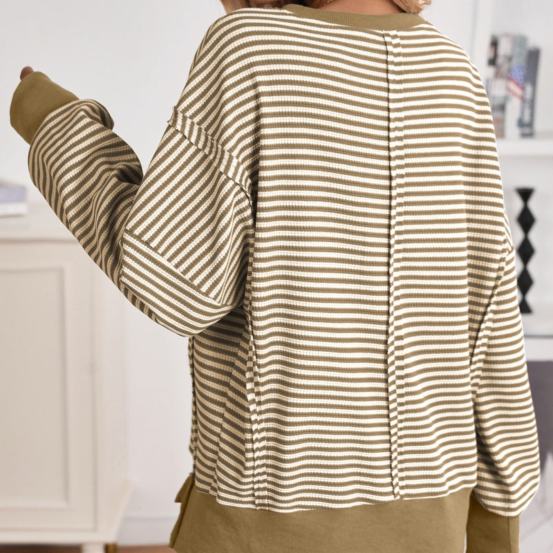 🔥Latest models at 50% off-Casual Crewneck Color-Blocked Sweatshirt with Side Split
