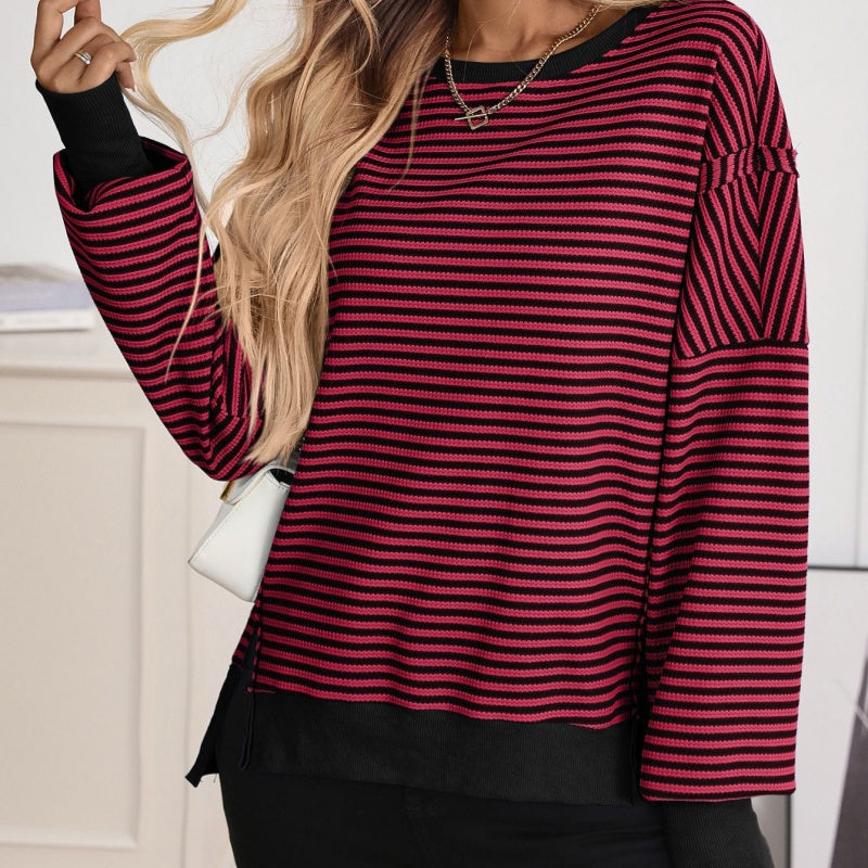 🔥Latest models at 50% off-Casual Crewneck Color-Blocked Sweatshirt with Side Split
