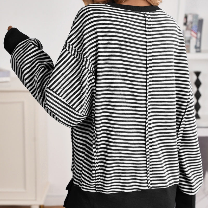 🔥Latest models at 50% off-Casual Crewneck Color-Blocked Sweatshirt with Side Split