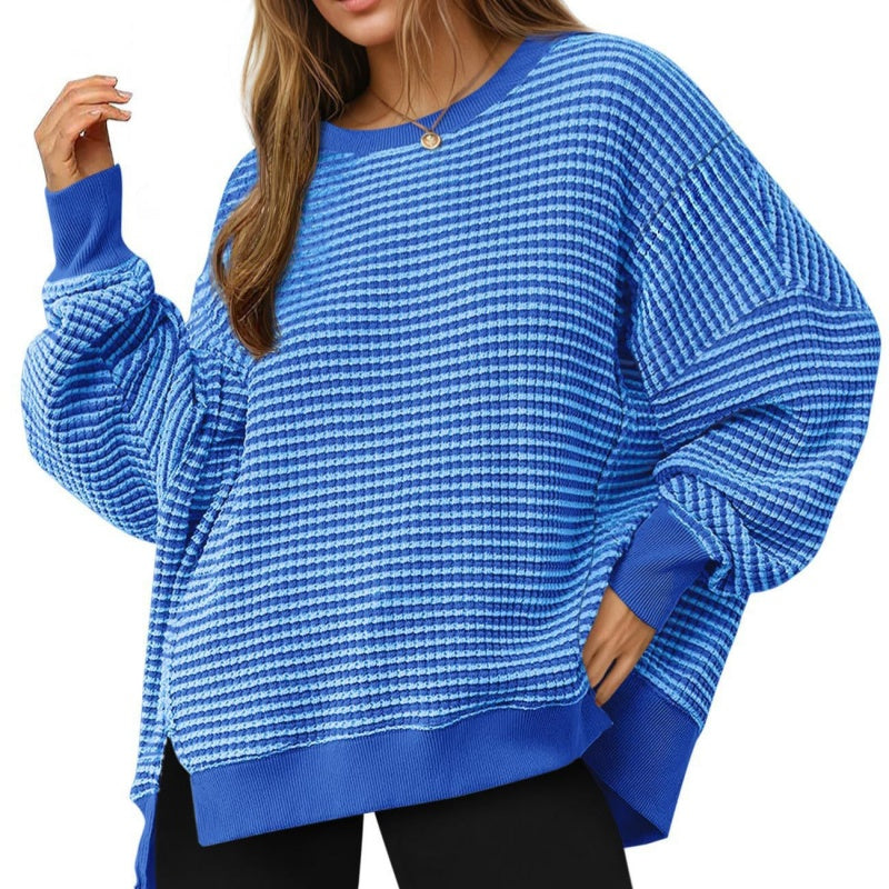 🔥Latest models at 50% off-Casual Crewneck Color-Blocked Sweatshirt with Side Split