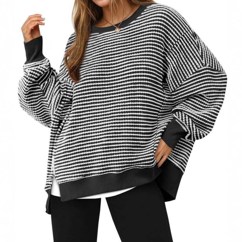🔥Latest models at 50% off-Casual Crewneck Color-Blocked Sweatshirt with Side Split