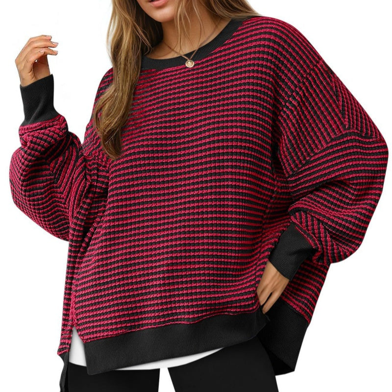 🔥Latest models at 50% off-Casual Crewneck Color-Blocked Sweatshirt with Side Split