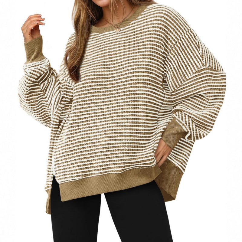 🔥Latest models at 50% off-Casual Crewneck Color-Blocked Sweatshirt with Side Split