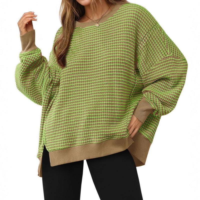 🔥Latest models at 50% off-Casual Crewneck Color-Blocked Sweatshirt with Side Split
