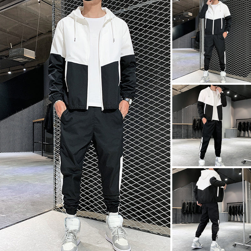 💥Hot Sale Offer: 50% Off-Men's Comfortable Color-Block Hooded Jacket & Drawstring Pants