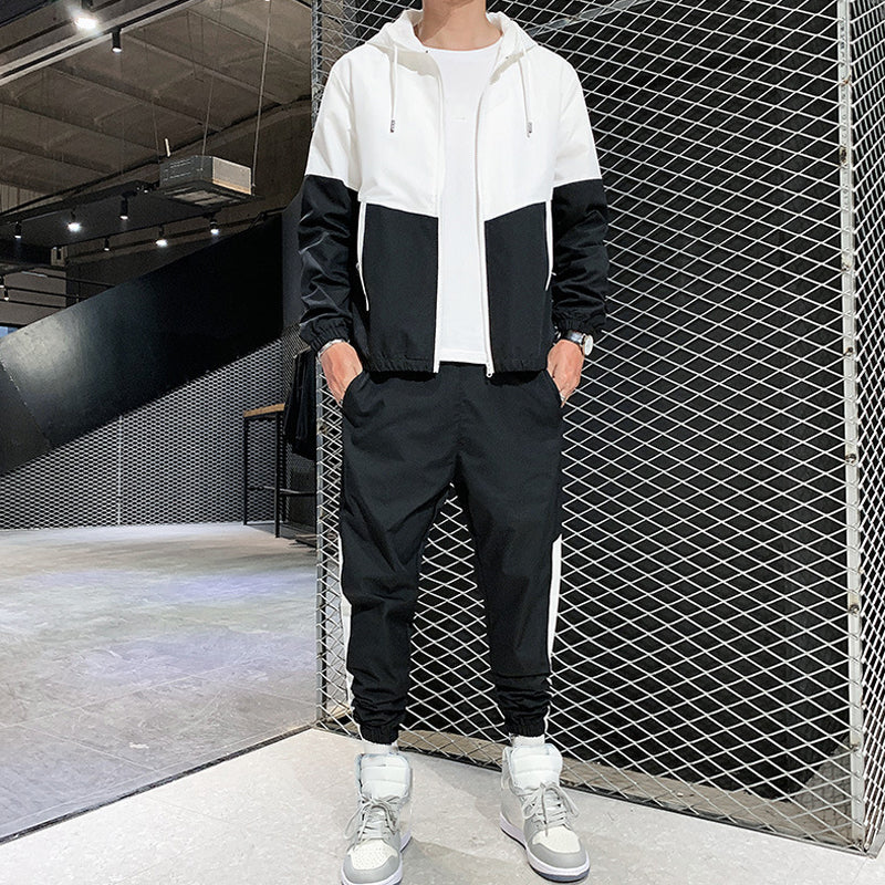 💥Hot Sale Offer: 50% Off-Men's Comfortable Color-Block Hooded Jacket & Drawstring Pants