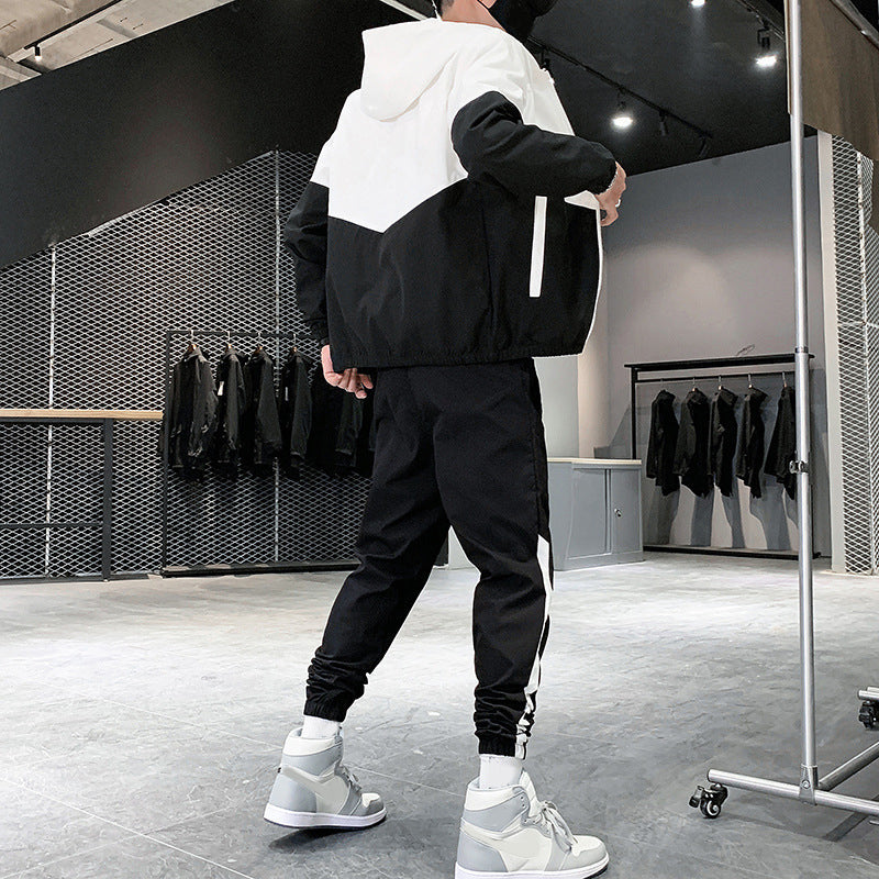 💥Hot Sale Offer: 50% Off-Men's Comfortable Color-Block Hooded Jacket & Drawstring Pants