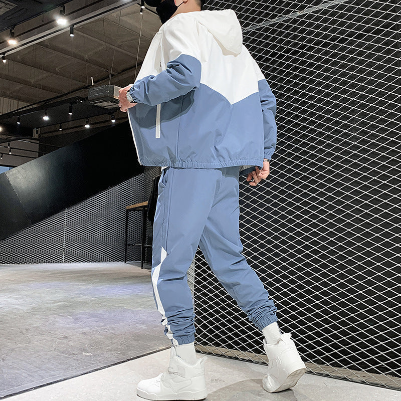 💥Hot Sale Offer: 50% Off-Men's Comfortable Color-Block Hooded Jacket & Drawstring Pants