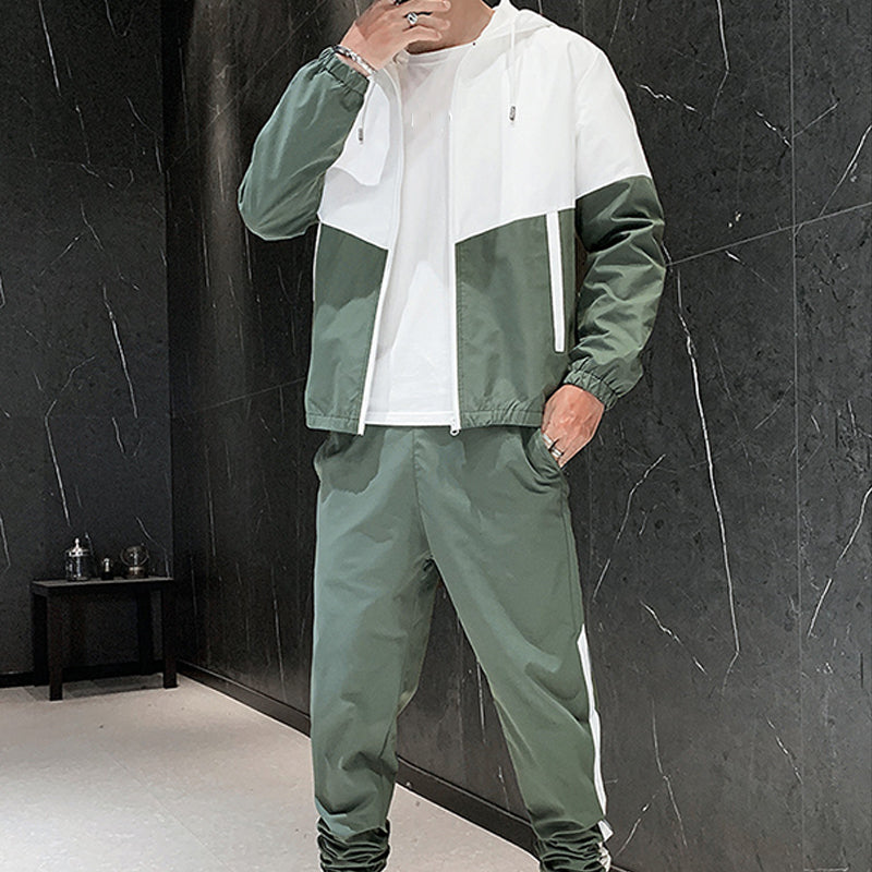 💥Hot Sale Offer: 50% Off-Men's Comfortable Color-Block Hooded Jacket & Drawstring Pants