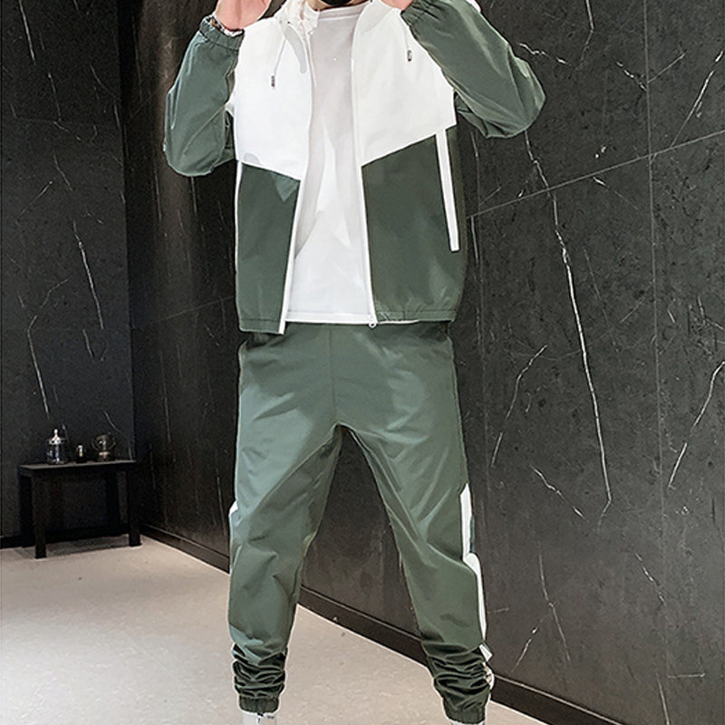💥Hot Sale Offer: 50% Off-Men's Comfortable Color-Block Hooded Jacket & Drawstring Pants