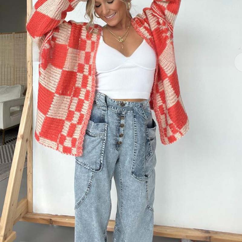 🔥Hot Sale Offer: 50% Off-Women's Checkered Open Front Cardigan