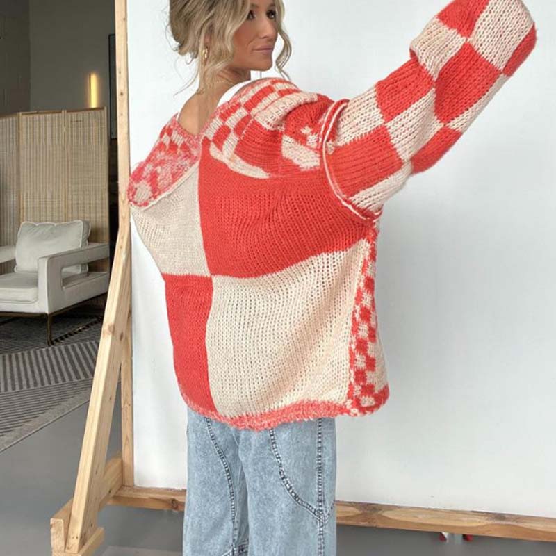 🔥Hot Sale Offer: 50% Off-Women's Checkered Open Front Cardigan