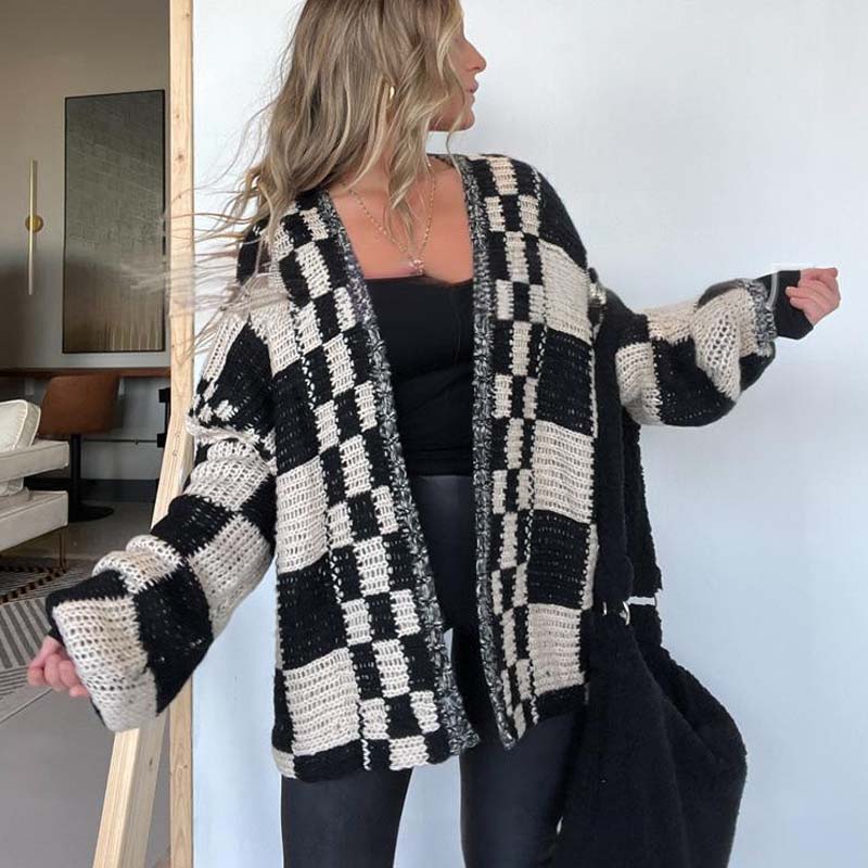 🔥Hot Sale Offer: 50% Off-Women's Checkered Open Front Cardigan