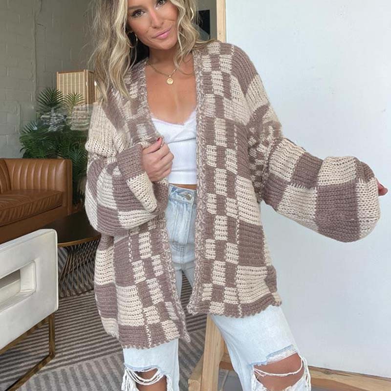 🔥Hot Sale Offer: 50% Off-Women's Checkered Open Front Cardigan