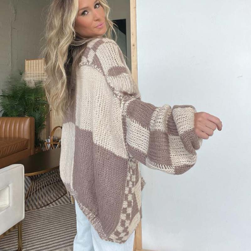 🔥Hot Sale Offer: 50% Off-Women's Checkered Open Front Cardigan