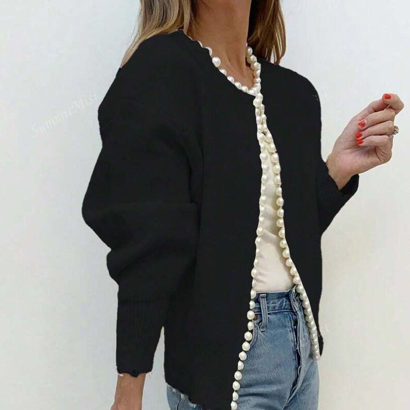 🔥Hot Sale Offer: 50% Off-Women's Pearl Accent Cropped Knit Cardigan