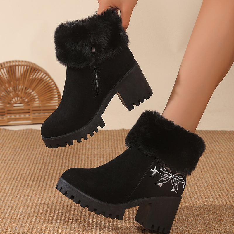 Women's Warm Chunky High Heel Ankle Boots