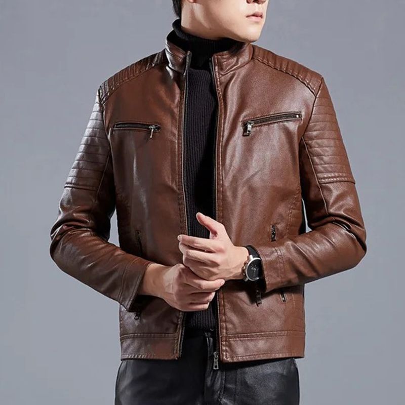š„Free shippingš„Menās Stand Collar Biker Leather Jacket