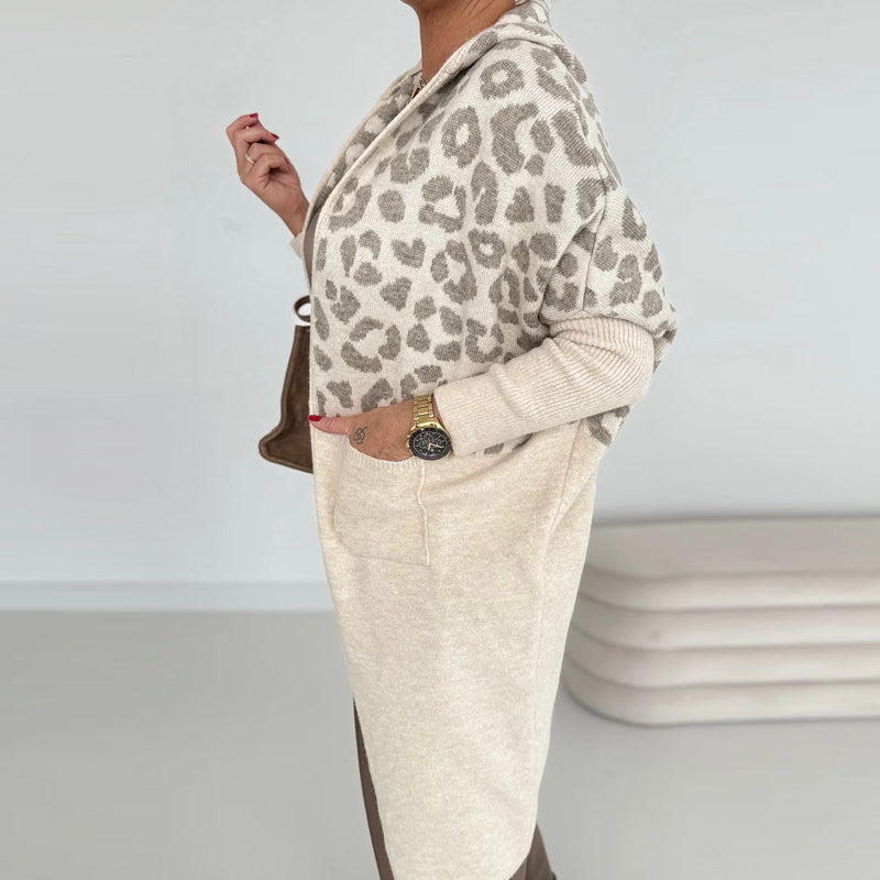 🔥Limited-time offer-Women's Hooded Leopard Print Knitted Jacket with Pockets