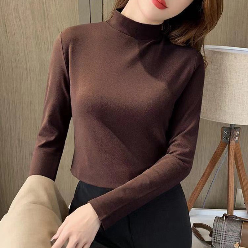 🔥Women's Comfortable Solid Color Half High Neck Long Sleeve Top