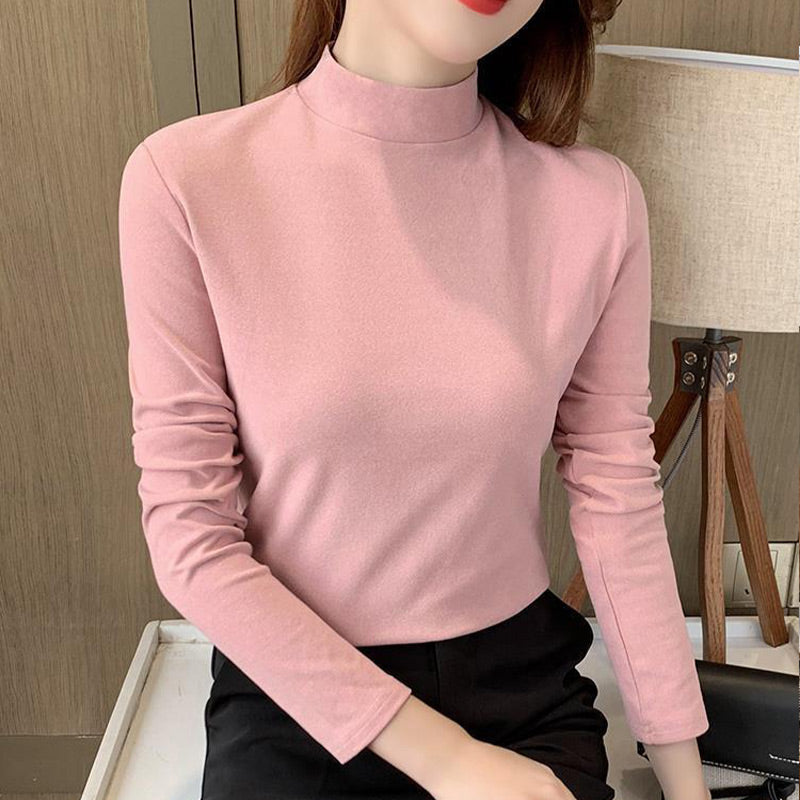 🔥Women's Comfortable Solid Color Half High Neck Long Sleeve Top
