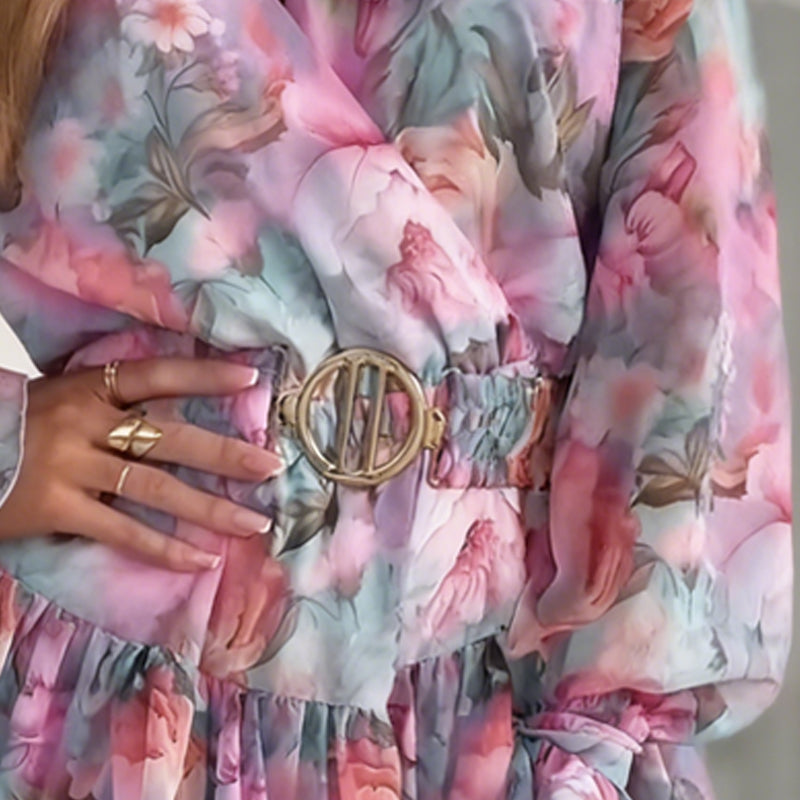 🔥Hot Sale Offers-Women's Fashion Long Sleeve V-Neck Mini Dress