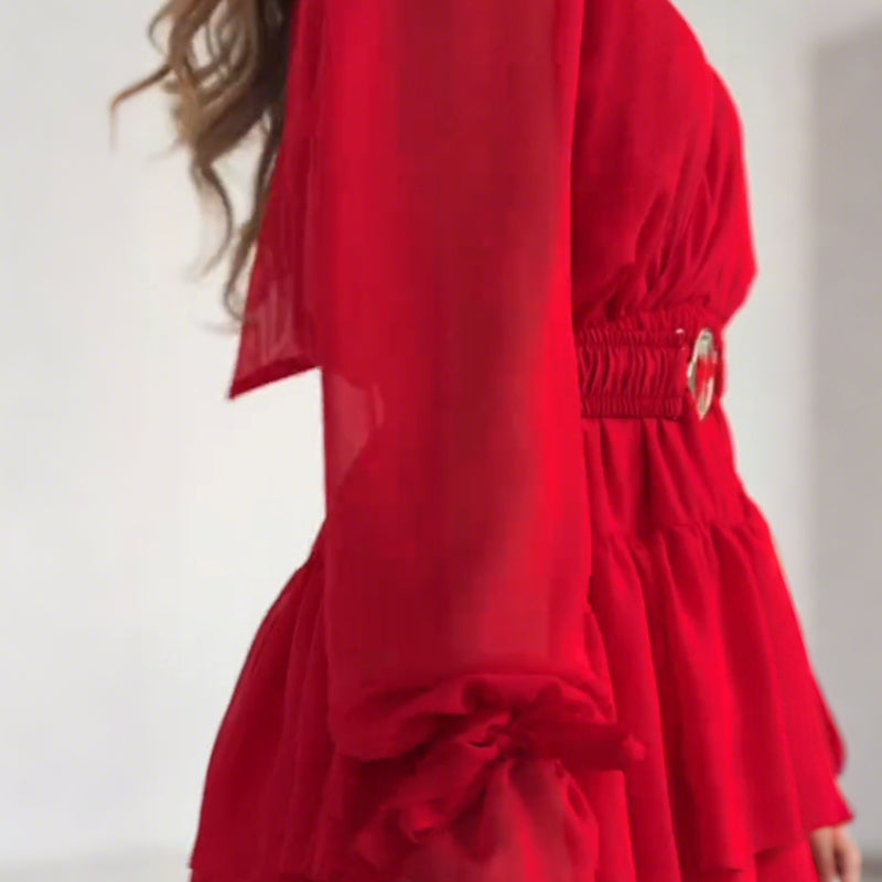 🔥Hot Sale Offers-Women's Fashion Long Sleeve V-Neck Mini Dress