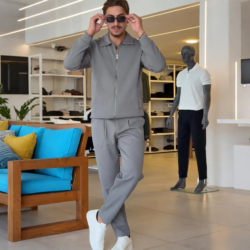 🔥New arrivals offer-Men's Zip-Up Jacket and Solid Color Pants Set