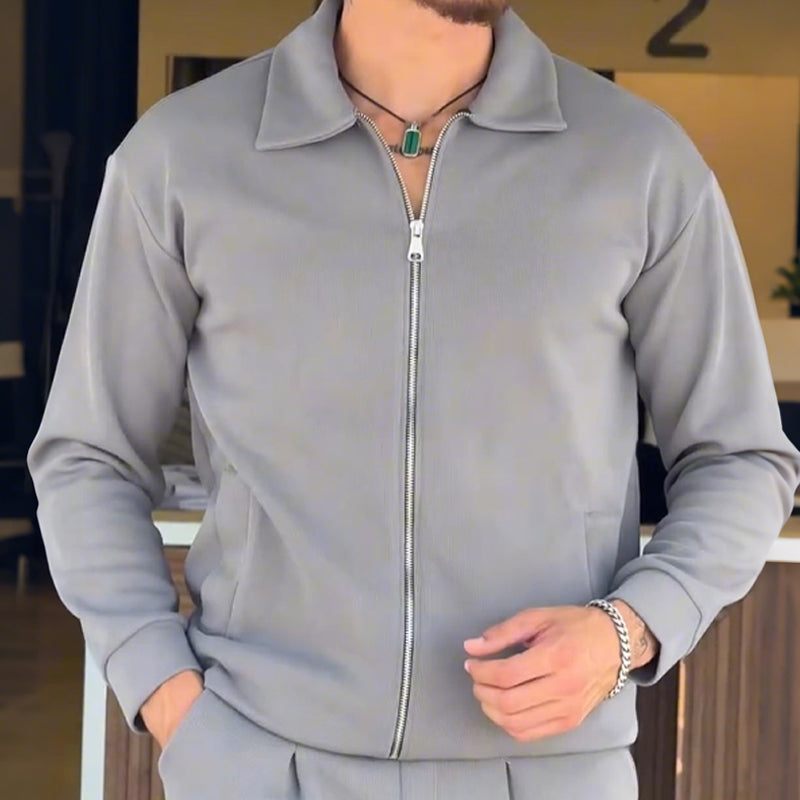 🔥New arrivals offer-Men's Zip-Up Jacket and Solid Color Pants Set
