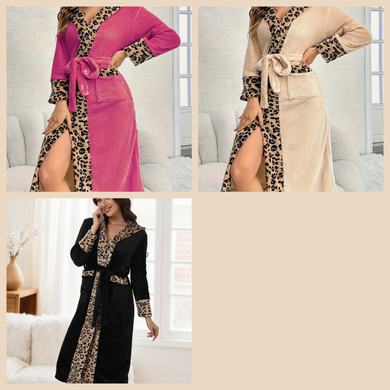 Women’s Cozy Hooded Leopard Print Bathrobe