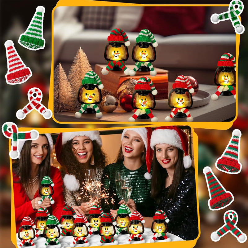 Christmas Decoration Mini Snowman Lantern with Hats and Scarves