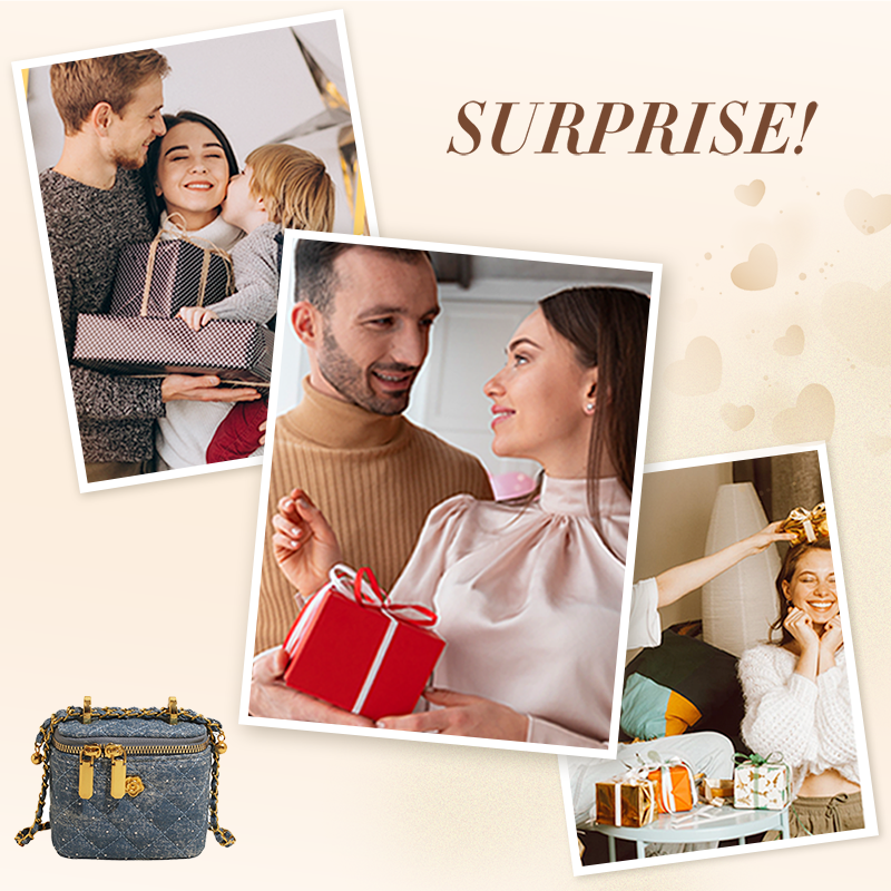 Women's Quilted Rhinestone Denim Crossbody Box Bag