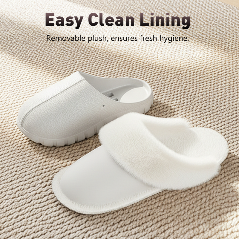 Plush-Lined Cotton Slippers with Covered Heel -🥰The lining is removable and machine washable!